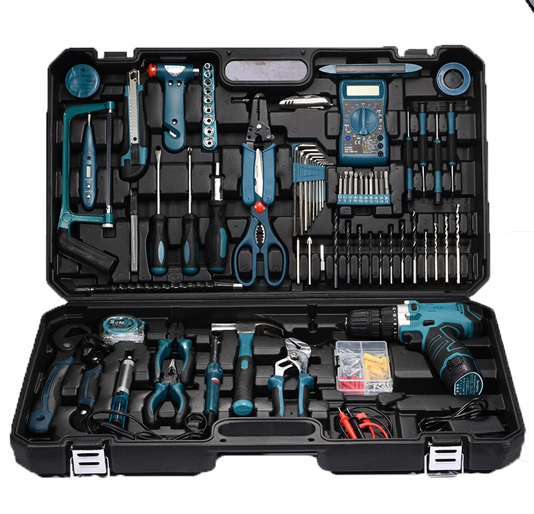 63点セット リチウムイオン電動ドリル 工具セット 多機能ツールボックス 家庭用 DIY 金物 修理 組み合わせセット フルセット