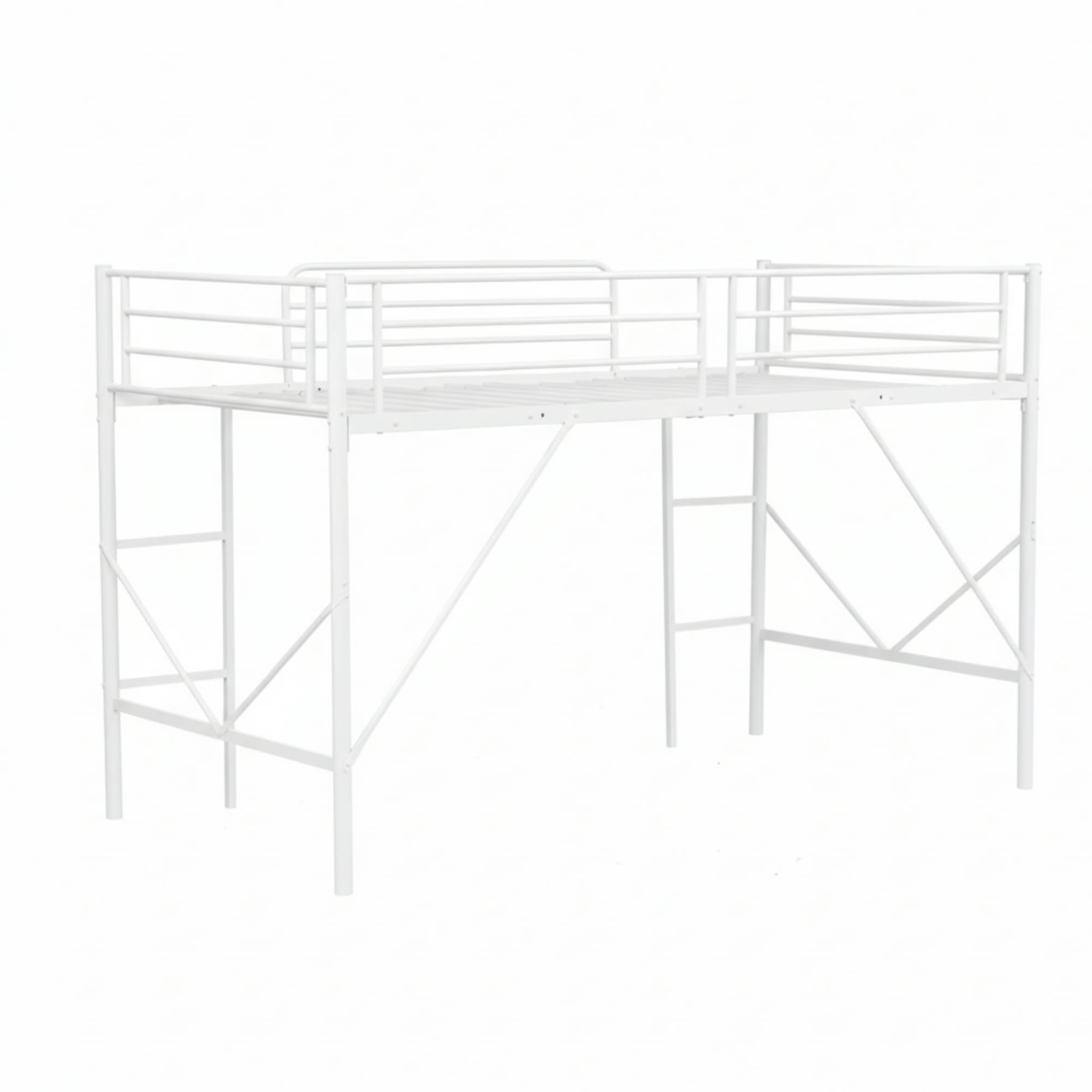 輸送費無料!!40【元sku：WF308207AAA】【ホワイト】ミドルタイプ ロフトベッド パイプベッド シングル ベッド シングルベッド 木 収納 北欧風 子供部屋 スチール 耐震 ベッド 新作