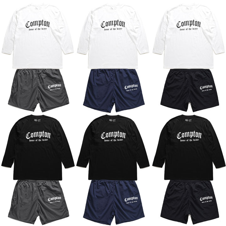 ACE FLAG 上下セット 長袖 Tシャツ ロンT ハーフパンツ メンズ 全6種 大きいサイズ エースフラッグ おしゃれ セットアップ Compton コンプトン