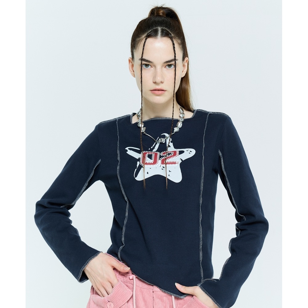 LARTIGENT L6 オーバーロック アンバランス スリーブ Tシャツ(ネイビー)