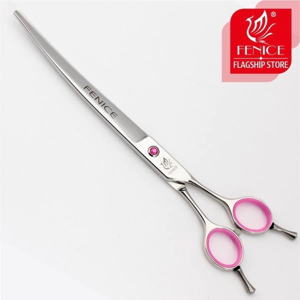 Fenice 7.5 8.0インチピンクダイヤモンド日本440c切削曲線ペット犬グルーミングはさみ用右左手用ハサミ 7point5 inch