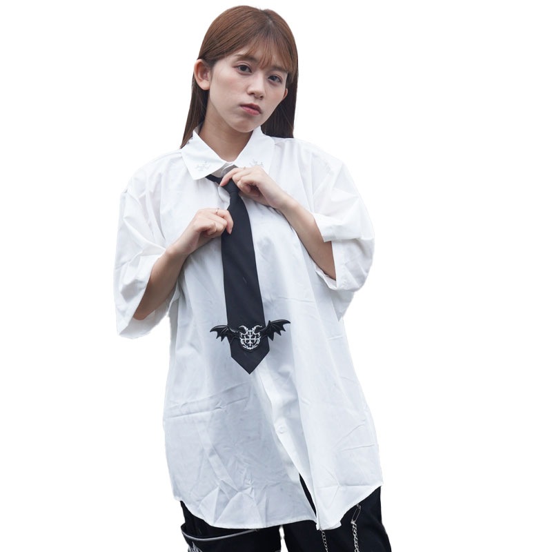 [半袖]Vampire シャツ 長袖 ネクタイ 原宿 原宿系 ファッション 吸血鬼 ヴァンパイア 制服 ダーク パンク ロック jr-531-126