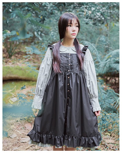 Qoo10 シフォンワンピース 黒 森ガール 可愛い レディース服