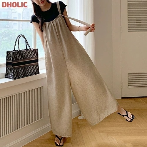 [メガ割りSALE]リネン混ワイドオールインワン