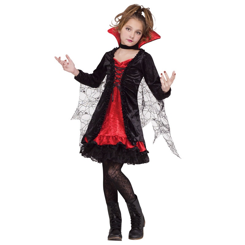 コスプレ 仮装 レースバンパイア 子供用 S 【 コスプレ 衣装 ハロウィン 仮装 コスチューム 子供 ドレス キッズ パーティーグッズ 吸血鬼ドレス ドラキュラ 女の子 こども ヴァンパイア 子ども