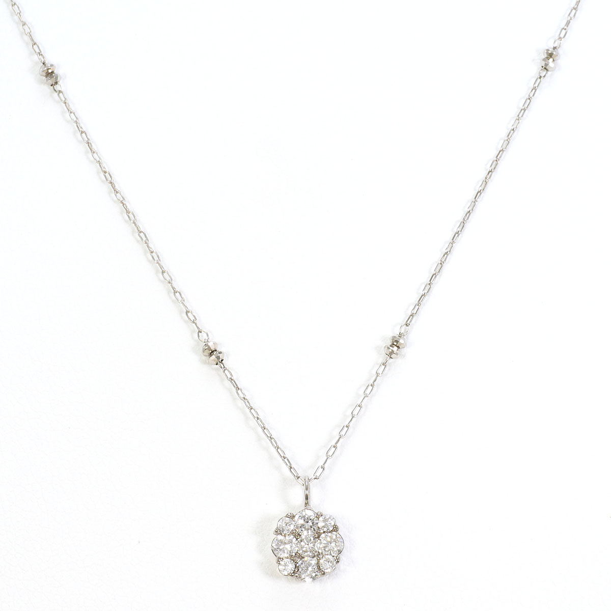 K18 18金 WG ホワイトゴールド ネックレス ダイヤモンド 0.32ct 総重量約1.9g 約45cm 中古