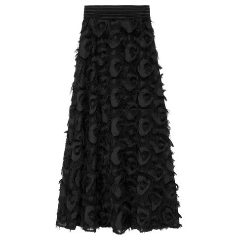 個性 不規則 デザイン フリンジAラインロングスカート