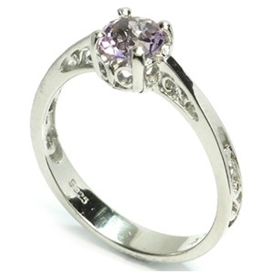 アメジスト ボリュームプラチナコートシルバーリング 9.5 14号 2月誕生石 指輪