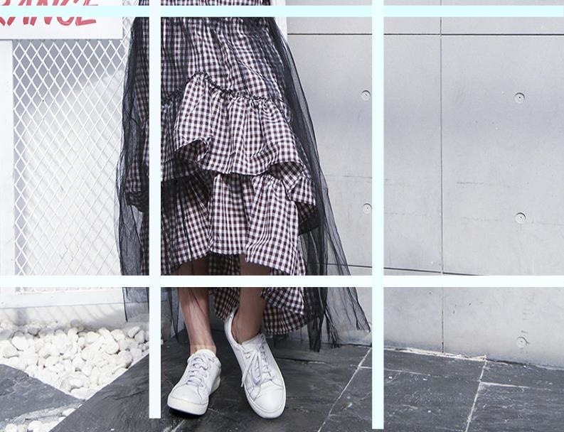 3007.チェック＆レース フリルスカート（ブラウン）