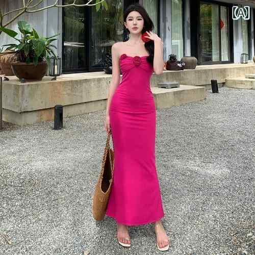 ワンピース レディース 美しい ワンショルダー ドレス ローズレッド スリムフィット スカート ロング リゾート エレガント ボディライン 5,225円