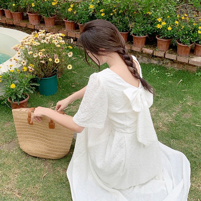 前後 2ways 大サイズ レディース 夏 甘い Vネック 蝶結びヘ 脚長効果 ロングスカート 涼しい ホワイト ワンピース