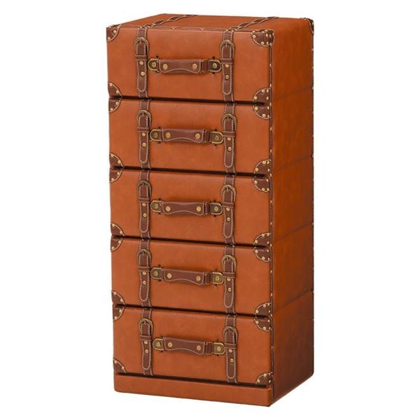 トランク型 チェスト 5段 幅41cm ライトブラウン 合皮 チェスターシリーズ リビング収納 完成品 リビング ダイニング