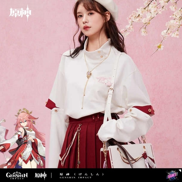 【プロ品質を極める!】原神 / 八重神子 インプレッションシリーズ / 立ち襟長袖tシャツ / Genshin Impact Yae Miko げんしん コスプレ tシャツ トップス