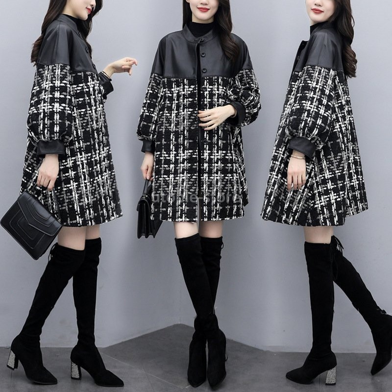 コート ツイードコート レディース チェスターコート PU革切り替えツイードジャケット 秋冬 カジュ