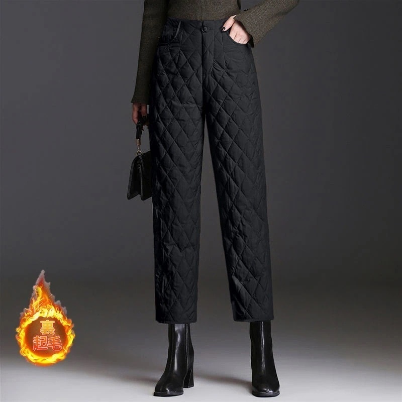 ロングパンツダウンパンツ軽量キルティングレディースおしゃれハイウエスト防風防寒保温暖かいアウトドアお出かけカジュアル暖パンツ細身