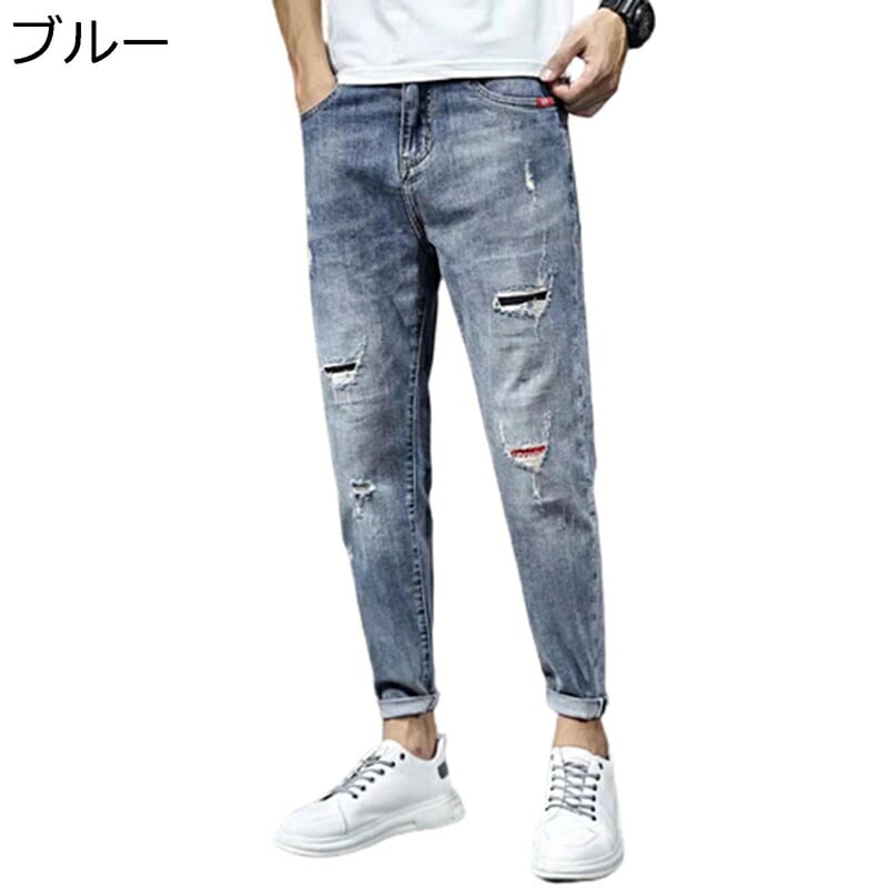 スリムフィットパンツ デニムパンツ メンズロングパンツ ジーンズ 韓国 スポーツ 伸縮性 ストレートパンツ おしゃれ カジュアル 耐摩耗 通気性 ファスナー付き ポケット付き 春 通勤 通学