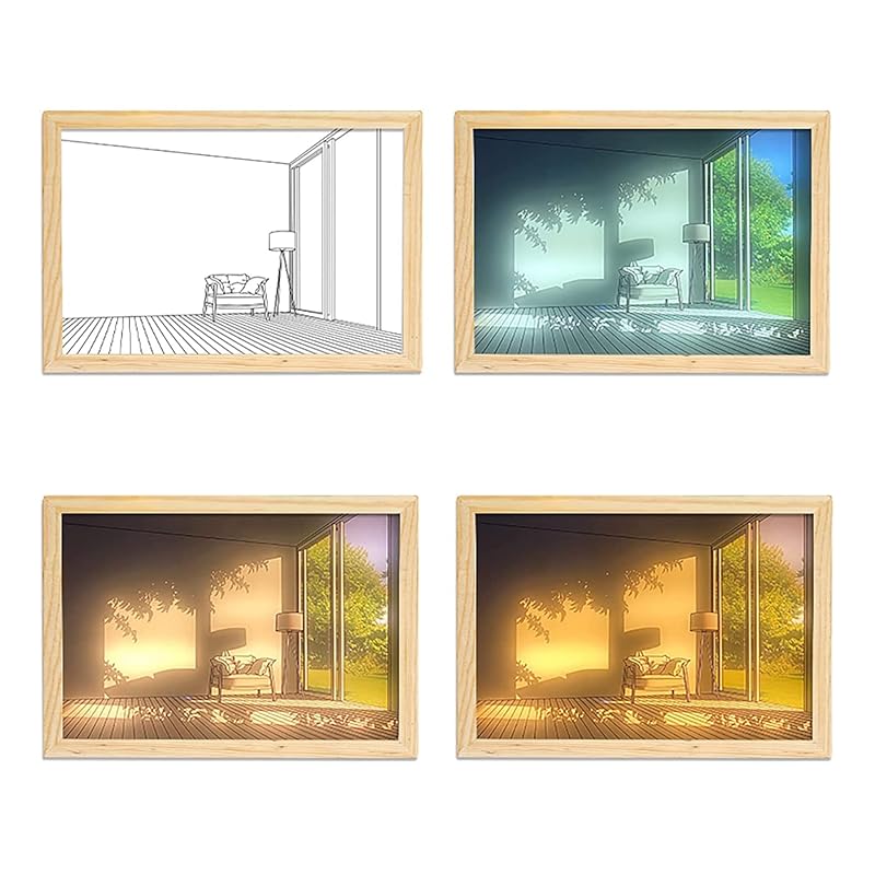 Vukayo 絵画 インテリア 絵 フォトフレーム 風水 玄関 壁掛け おしゃれ アートパネル 3色の色変光輝度調整可能 LED照明 光影変換 USB充電 光と影の壁の写真 階段 壁 アート インテリ