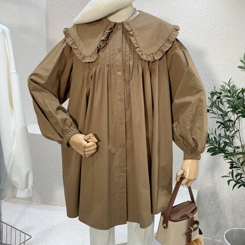 5color レディース トップス 長袖 ブラウス 襟 ベージュ チェック ブルー グリーン