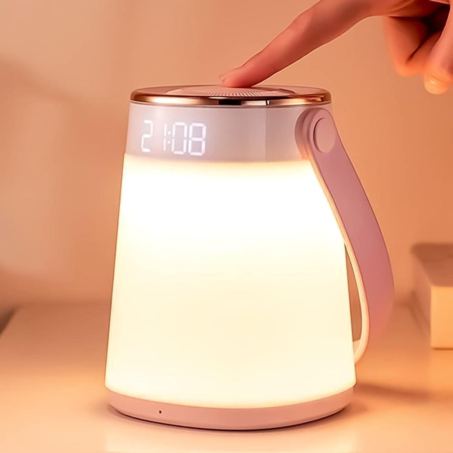 授乳ライト ナイトライト時計付き 間接照明 充電式 LEDランタン無段階調光 ベッドサイドランプ 置き型 手提 夜間 ベビー ナイトライト 子供部屋 かわいい テーブルランプ コードレス 調光 温度
