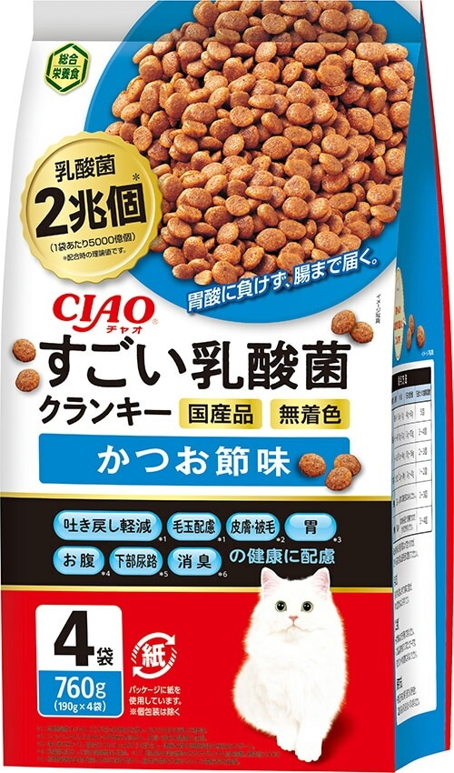 （まとめ買い）CIAO すごい乳酸菌クランキー かつお節味 760g（190gx4袋） 猫用フード [x4]