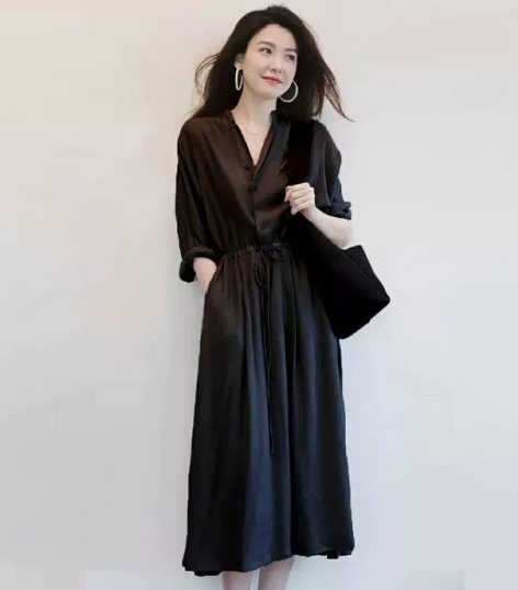 ワンピース デート モテアイテム シャツワンピース フレアワンピース 長袖 ウエストマーク 可愛い きれいめ 上品 おしゃれ かっこいい 可愛い ラブリー キュート ガーリー クール モード系