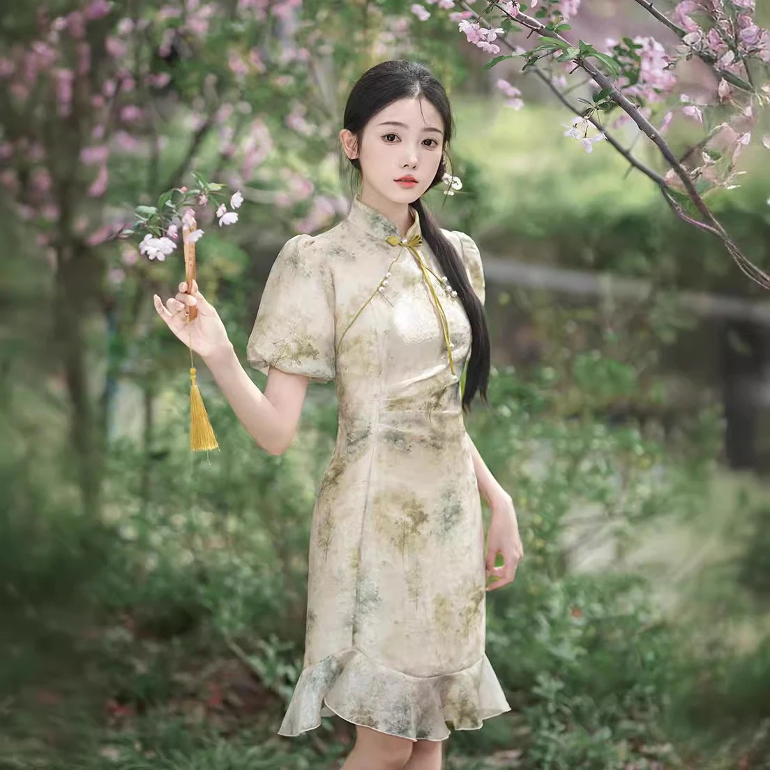 2024春夏改良チャイナドレスエレガントでスリム日常使いの新しいのエレガントなスタイル