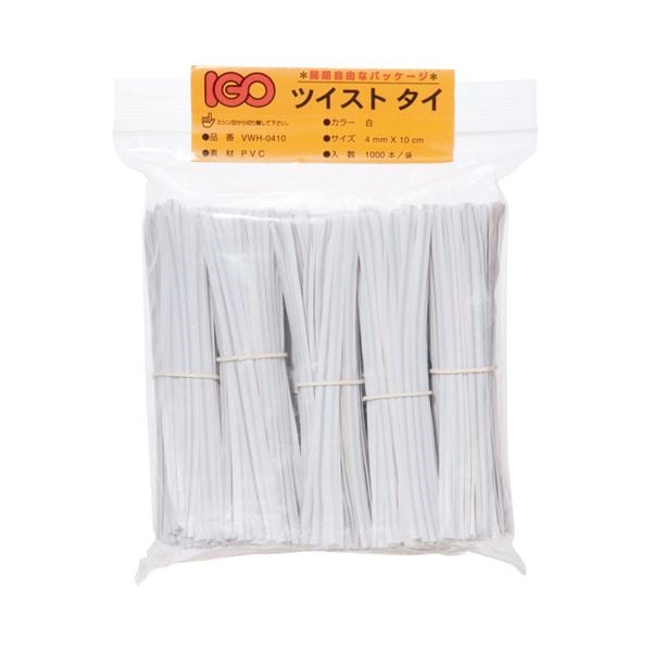 （まとめ） アイジーオー ツイストタイ PVC製 幅4mm長さ10cm 白 VWH-0410 1パック（1000本） 10セット