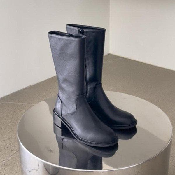 女性クラシックミドルブーツ秋ブラックブーツ