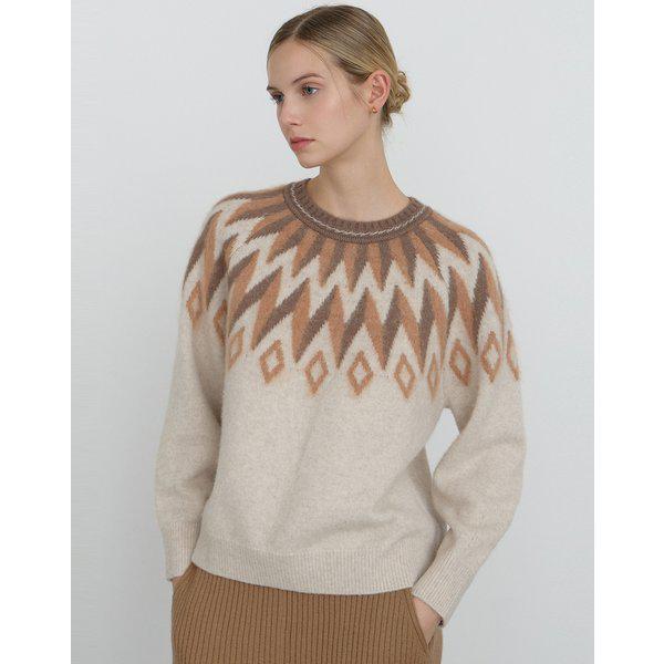 [24FW] [ウールアルパカ混紡] ベージュアーガイルパターンニット DLSW4D103I1