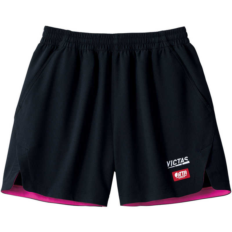 VICTAS　男女兼用 卓球 ユニフォーム インサイド ヘムカラー ゲームパンツ(INSIDE HEM COLOR GP)(Lサイズ/) ブラック×ホットピンク　622102