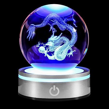 3D 水晶球 ドラゴン LEDライトが多色点灯する風水お守り・おしゃれなヒー