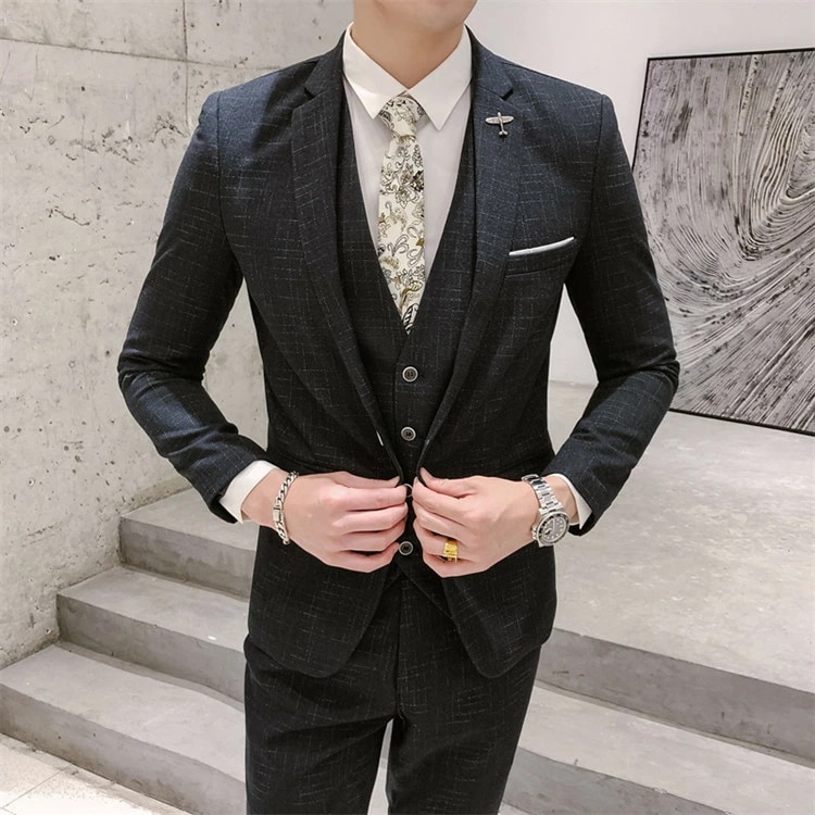 高評価多数メンズ スーツ スリーピーススーツ スリムスーツ チェック柄 1つボタン 2つボタン ビジネススーツ 紳士服 結婚式 上下セット カジュアルスーツ パンツスーツ 春物 秋物 通年 3点セット