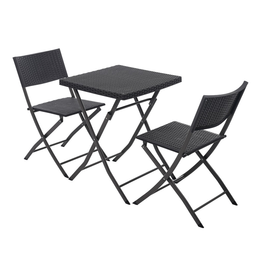 ガーデン テーブル セット 3点セット ラタン調 折りたたみ ガーデンファニチャー バルコニー アウトドア 屋外 省スペース コンパクト ベランダ ブラック