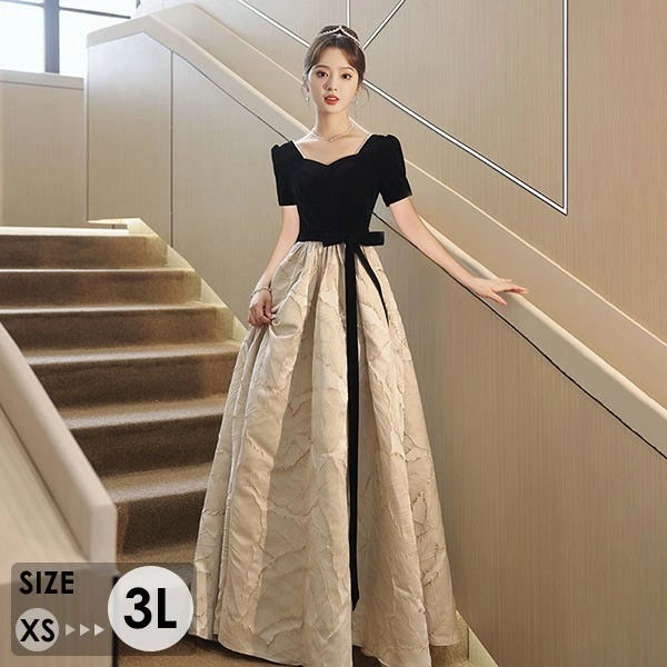 ドレス 大人 ピアノ 発表会 ロングドレス ミモレ丈 演奏会 結婚式 母親 演奏会用ドレス 大きいサイズ 小さいサイズ ロング 袖付き 黒 披露宴 レディース 演奏会ドレス ピアノ発表会 韓国 イブニ