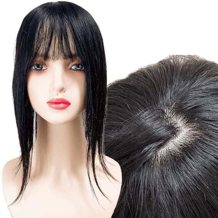 部分ウィッグ ヘアピース 分け目自由自在 総手織り ポイントピース ミセス 自然 かつら 女性 レディース 人毛100% ストレート セミロング(ナチュラルブラック, 12x13cm)