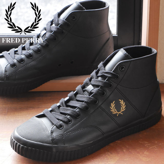 フレッドペリー メンズ スニーカー ヒューズ ミッド レザー ローカット レザースニーカー カジュアルシューズ ローレル B4358 102 ブラック 黒 靴