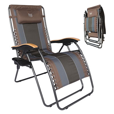 他サイト： TIMBER RIDGE リクライニングチェア 折りたたみ 耐荷重160kg ワイド(座幅60cm) 角度調節 インフィニティチェア キャンプ カップホルダー付 枕つき 一人掛け ゼログラビティーチェの商品画像