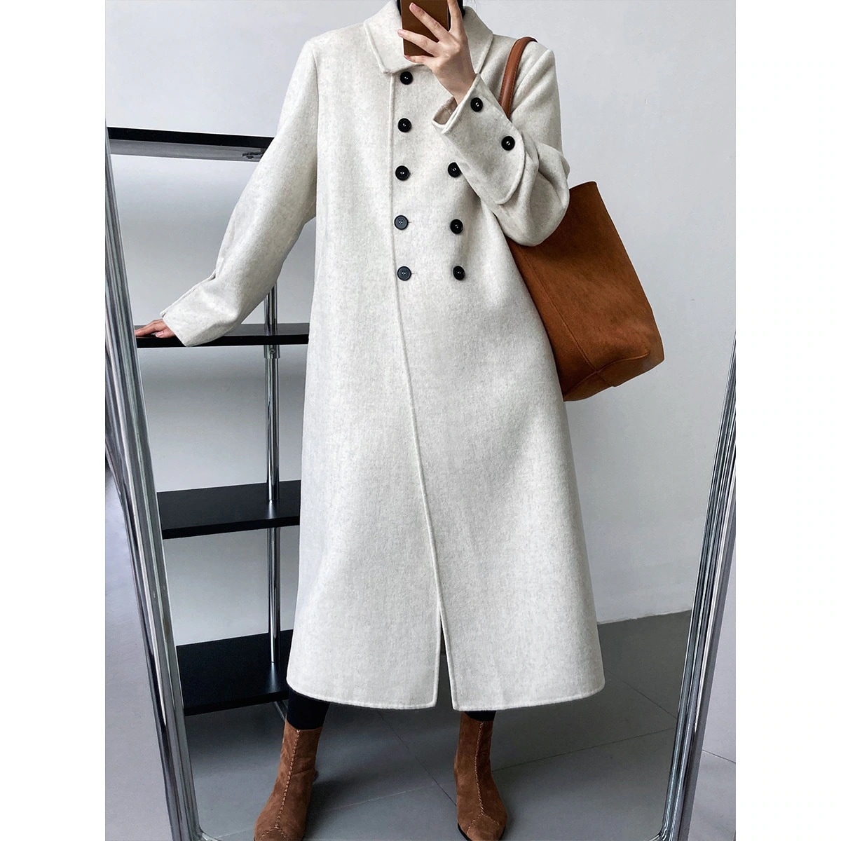 プライベートサーバー~女性用両面ウールコートミドル丈高級ブレストウールコート383