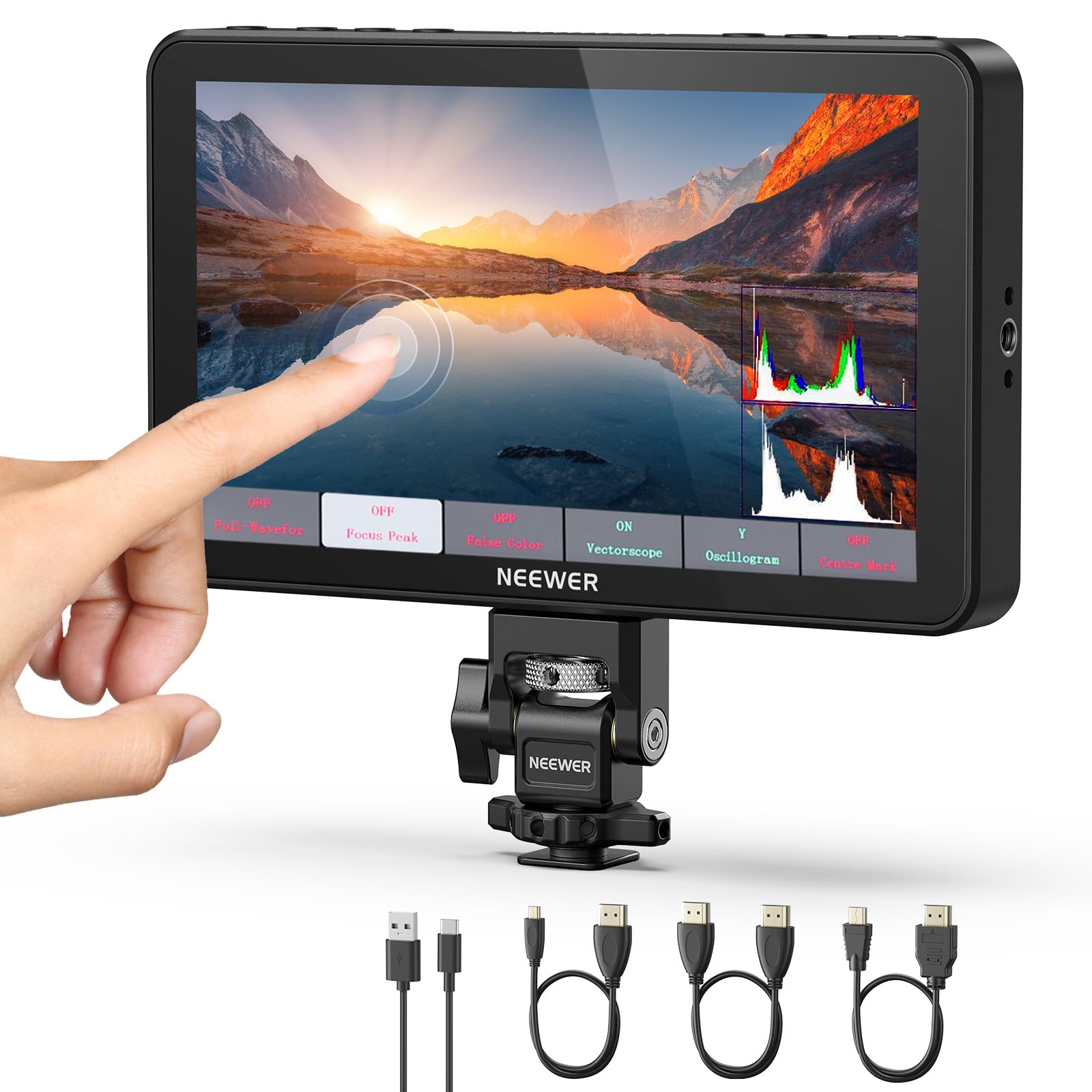 NEEWER F700 7" カメラフィールドモニター 3D LUT付き2000nit HD 1920x1080 IPSタッチスクリーン ピークフォーカス付き 4K HDMIループイン/アウト ピーク