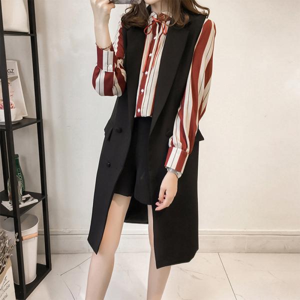 ジレ レディース ロング オフィス カジュアル テーラード 裏地 ボタン 春秋 113997