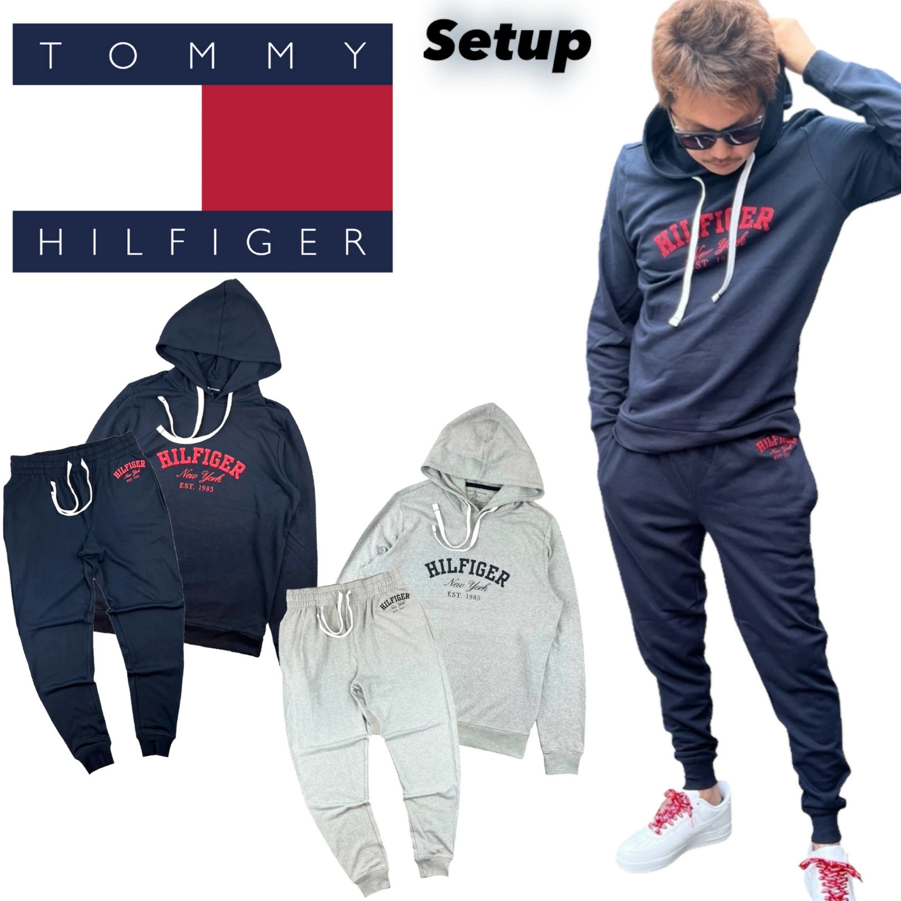 トミーヒルフィガー TOMMY HILFIGER セットアップ 上下 パーカー 09T4449/09T4451 長袖 ボトムス 長袖 スウェット メンズ ジョガーパンツ 部屋着 2点 8,398円