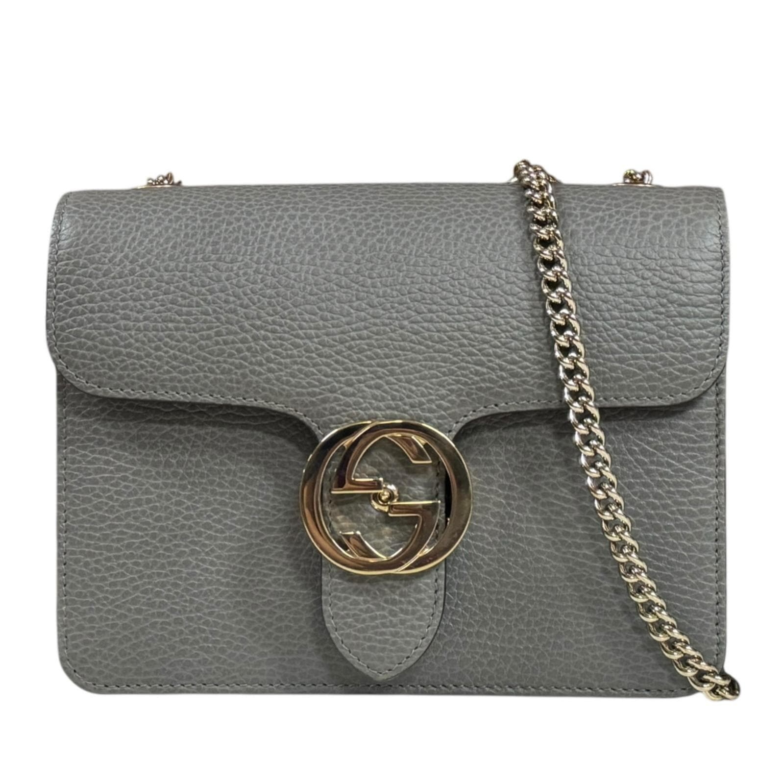 グッチ インターロッキングG ショルダーバッグ レザー 510304 グレー GUCCI 中古 美品