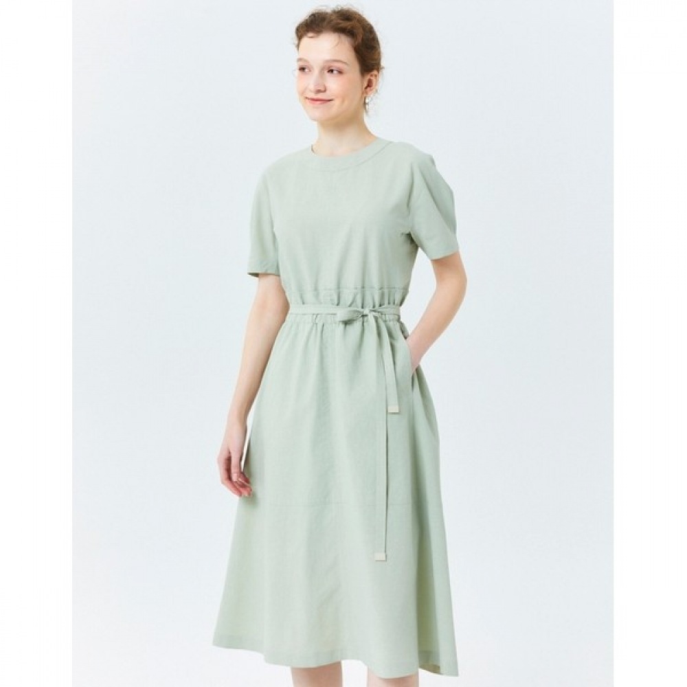 (ヘッジズレディース) 24SS カーキストラップリネンブレンドショートスリーブドレス HSDR4B401K2