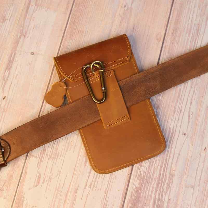 ウエストポーチ メンズ 革 ベルトバッグ 携帯電話 レトロ 薄型 アウトドア 仕事 ポケット ブラウン スクエア バックル おしゃれ 小さめ