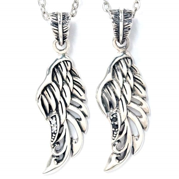 インディアンジュエリー ペンダント ネックレス イーグルウイング 鷲 翼 フェザー 羽 ジルコニア メンズ レディース シルバー925 クリア/ブラック