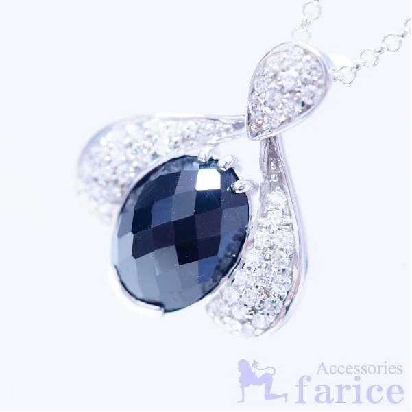 チェリーバタフライ豪華パヴェキュービックジルコニア＆オーバルブリリアントカットオニキス シルバーペンダントトップ (レディ－ス)