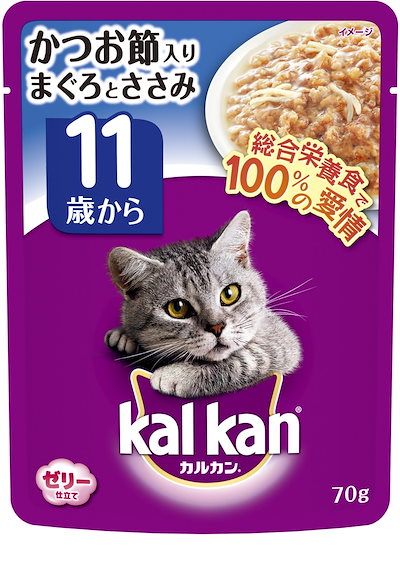 他サイト： カルカン パウチ かつお節入りまぐろとささみ キャットフード 高齢猫用 70グラム (x 16) (まとめ買い)の商品画像