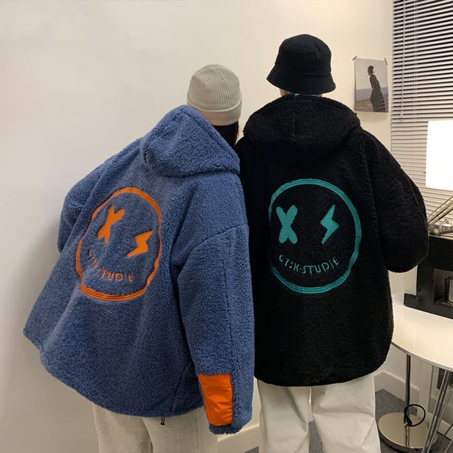 超目玉 韓国 ファッション ユニセックス ペア ボアジャケット ブルゾン お揃い カップル 9035