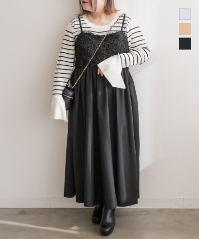 大きいサイズ レディース LL 3L 4L XL XXL XXXL CLETTEオリジナルフラッフィー切替キャミワンピース