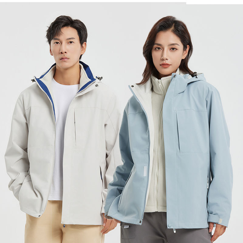 屋外ジャケット新しい女性の3つの1つの取り外し可能なインナーライナーメンズプラスベルベット肥厚防止防水登山作業服